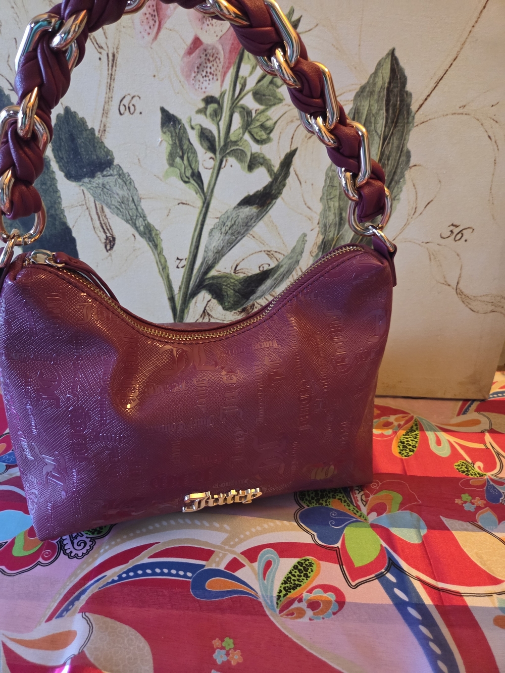 Juicy Couture Pink Fuchsia Gold Tone Chunky Braided Metal Handle Shoulder Bag - Picture 3 of 16